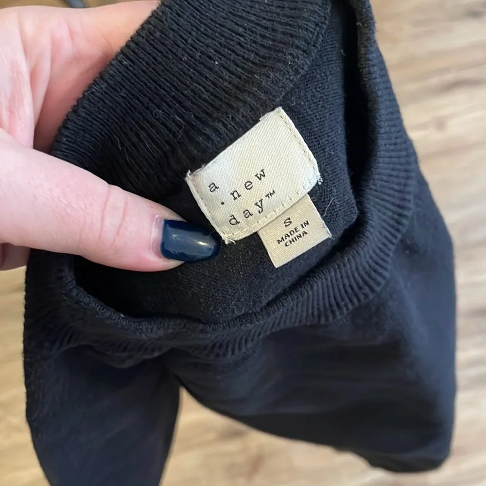 A New Day Black Crewneck Sweater with Ribbed Cuff Detail